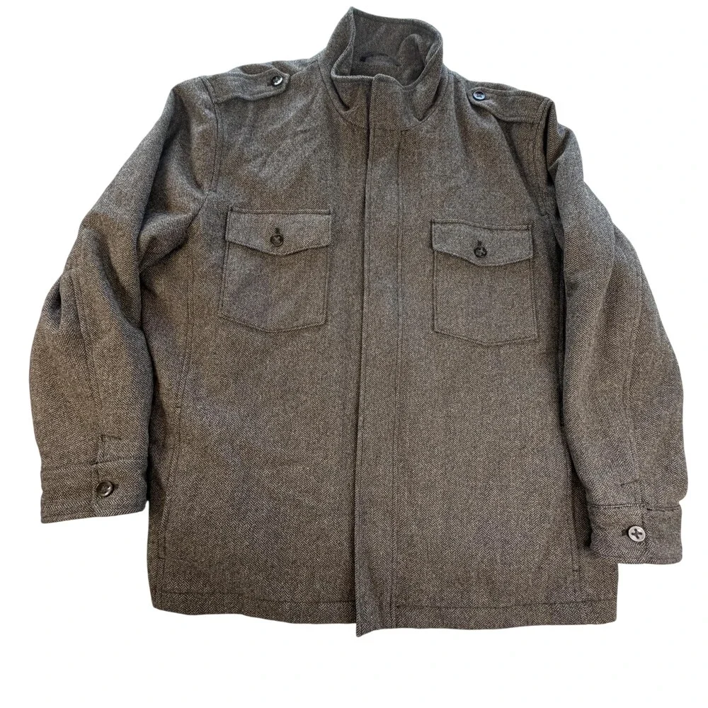 Banana Republic Jacket Mens 2XL Gray Herringbone Tweed Military Full Zip Lined